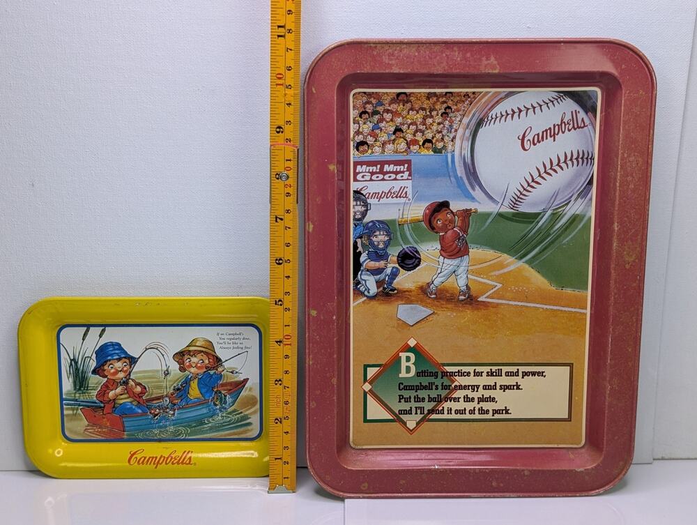 Vintage Campbell's Kids Tray Lot 1996 Baseball 1997 Fishing Metal Advertising